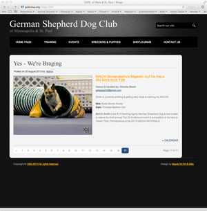 Index page of a web site designed for German Shepherd Dog Club of Mpls & St. Paul