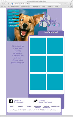 Page one of a web site designed for Animal Accents