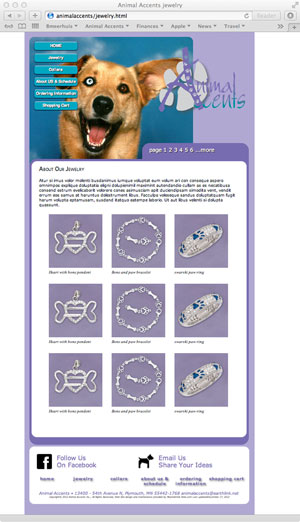 Page two of a web site designed for Animal Accents