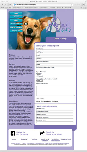 Page three of a web site designed for Animal Accents